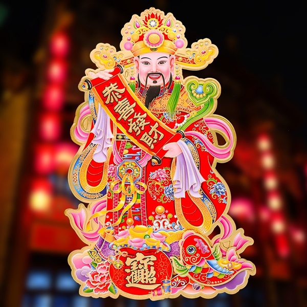 Tranh dán cửa tết 2023 hình thần tài 50cm (size trung)