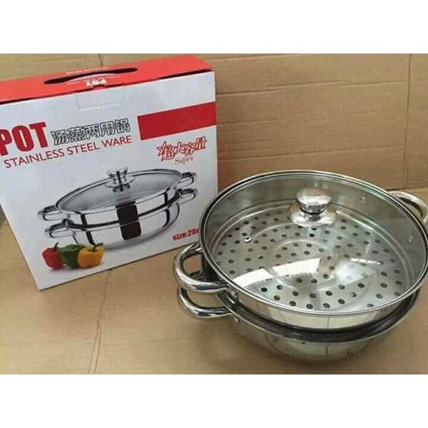 nồi hấp inox 2 tầng size 28cm loại dày