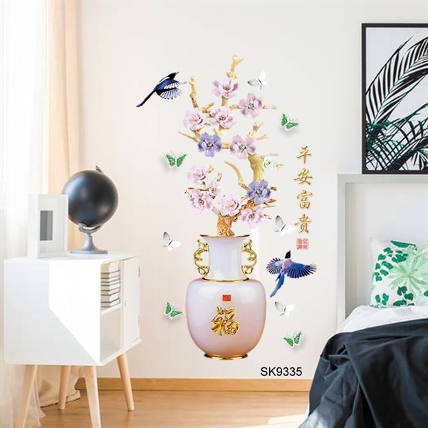 Tranh dán tường 3D hình bình hoa đào 70cm * 115cm
