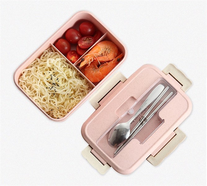 hộp đựng cơm lúa mạch 3 ngăn 2 tầng kèm đũa thìa inox