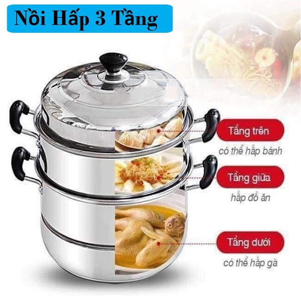 nồi hấp 3 tầng size 28cm