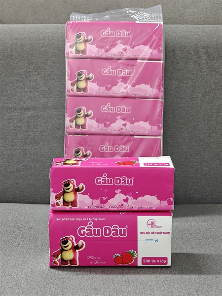 Khăn giấy lụa rút gấu dâu bịch 500 tờ 4 lớp