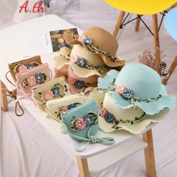 Set nón và túi cói thời trang cho bé