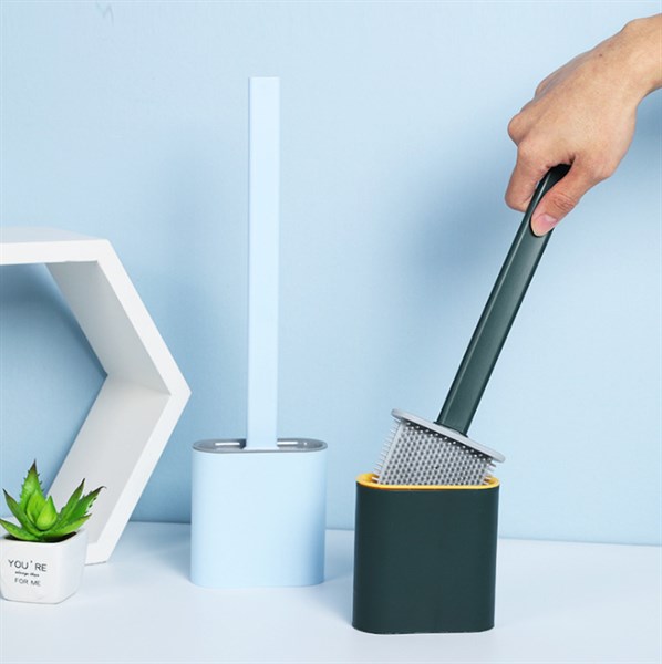 cọ chà toilet silicon có hộc đựng 2 lớp có miếng dán treo tường