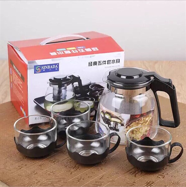 Bộ bình lọc trà kèm 4 ly thuỷ tinh cao cấp có hộp