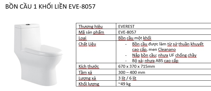 Bộ bàn cầu 1 khối liền Everest EVE-8057