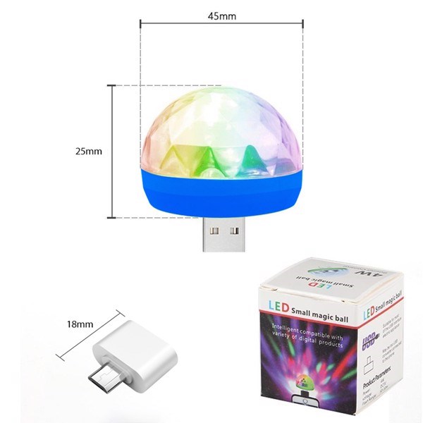 Đèn USB vũ trường 7 màu (kèm đầu chuyển Micro USB, Iphone, Type C)