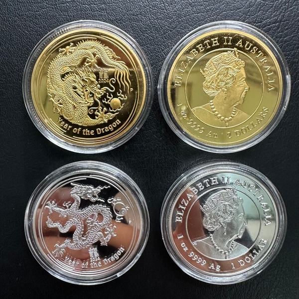 cặp xu úc hình rồng mạ vàng năm 2024
