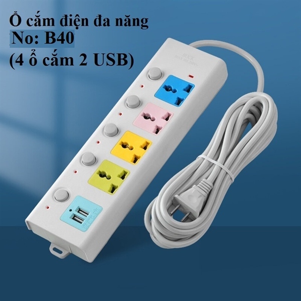 ổ điện 4 ổ cắm có công tắc an toàn xuất THÁI LAN có 2 cổng usb dây dài 2m