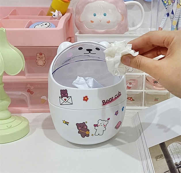 thùng rác mini để bàn hình thú kèm sticker