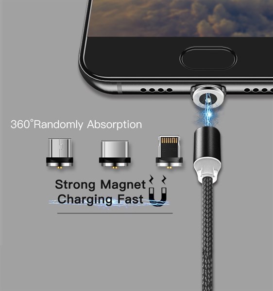 Cáp sạc từ hít nam châm dây dù 3in1 (Typec, Iphone, Micro)