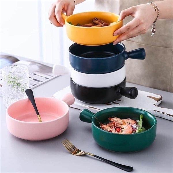 Thố sứ có tay cầm phong cách Nhật Bản dùng được cho lò vi sóng 20.5cm * 5.5cm