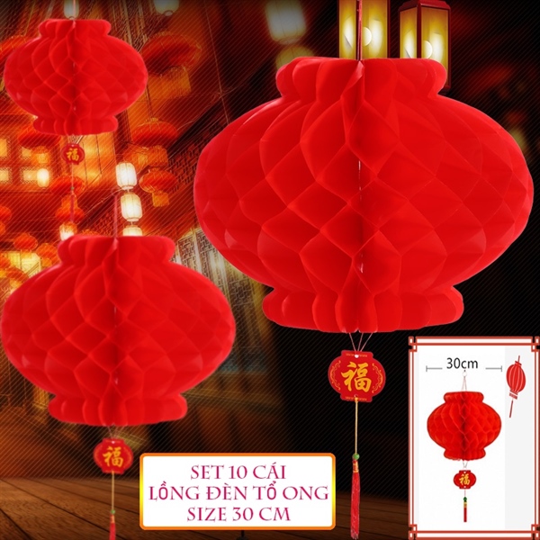 SIZE 30 set 10 lồng đèn đỏ trang trí tết