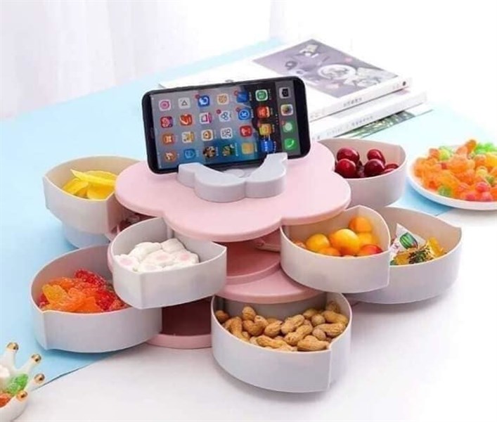 Khay mứt xoay 2 tầng có giá đỡ điện thoại