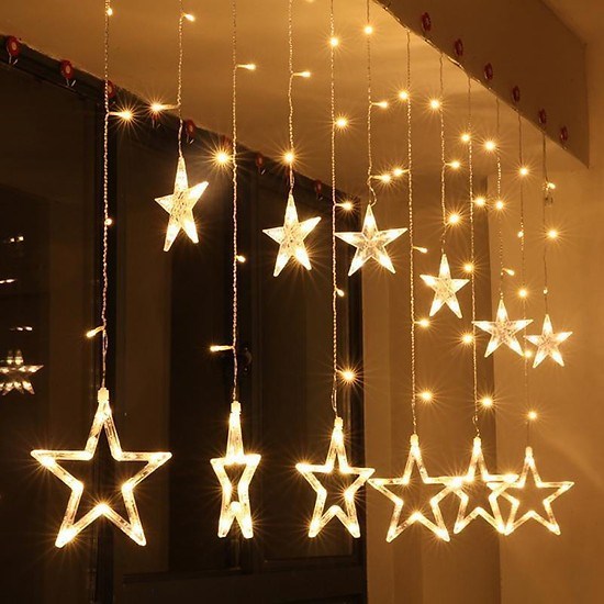 Đèn led rèm 6 ngôi sao lớn, 6 ngôi sao nhỏ 1 màu vàng