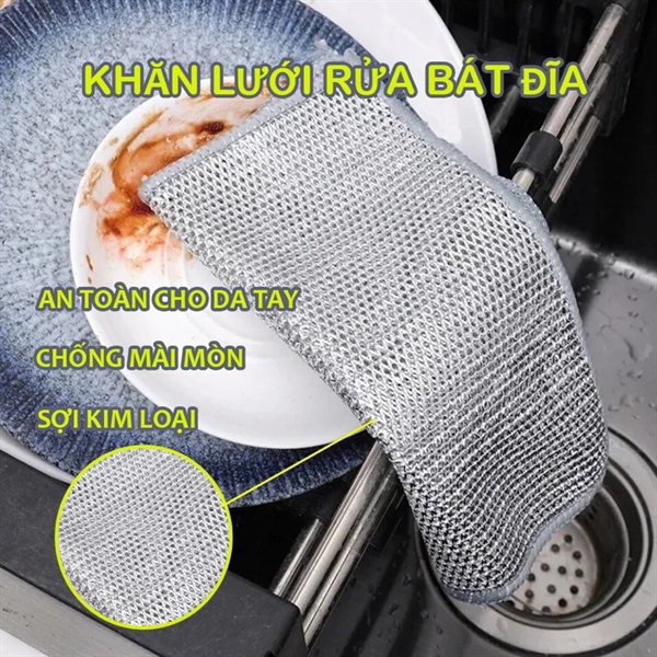 Set 10 khăn rửa chén sợi kim loại 2 lớp loại dày