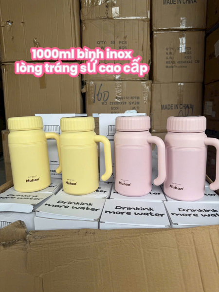 Bình giữ nhiệt inox 1000ml lồng tráng sứ cao cấp