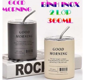 LY GIỮ NHIỆT GOOD MORNING 360ML INOX 2 LỚP KÈM ỐNG HÚT