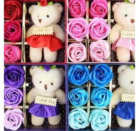 hộp hoa hồng 6 bông kèm gấu